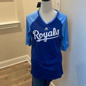 NWT Kansas City Royals Baseball KC Embroidered V-neck Dri-fit T-shirt